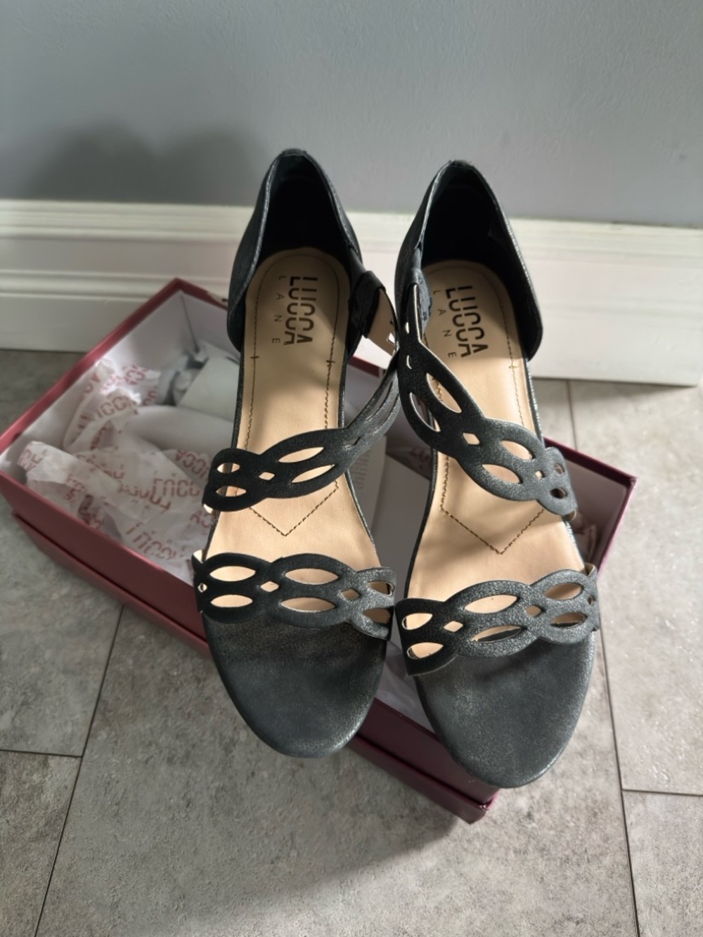 Lucca Lane Open-Toe Dress Heels with Decorative Straps